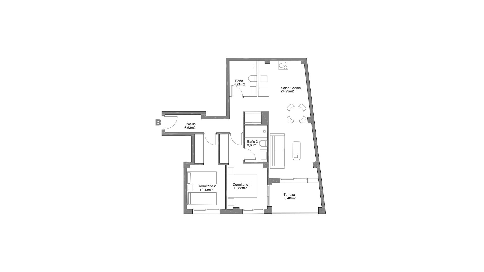 Apartment floor plan, 2 bedrooms in ROYAL STAR No. 4